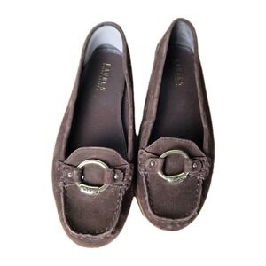 Lauren Ralph Lauren Cadance Flat Driving Loafer Brown Leather Suede Size 9.5